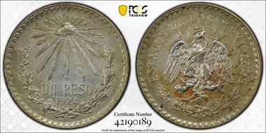 1924-M Peso KM-455  Ag N1