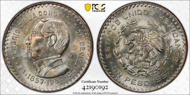 1957-Mo Peso Constitution KM-458 MS64