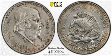 1947-Mo Peso KM-456  Ag AU58