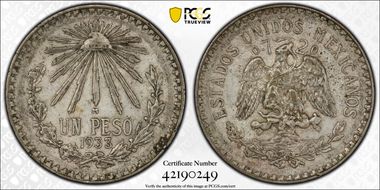 1933-M Peso KM-455  Ag AU55