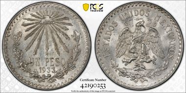 1933-M Peso KM-455  Ag MS63