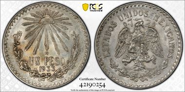 1933-M Peso KM-455  Ag MS62