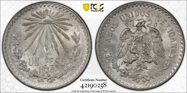 1938-M Peso KM-455  Ag MS64