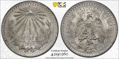 1938-M Peso KM-455  Ag MS63