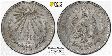 1938-M Peso KM-455  Ag MS62