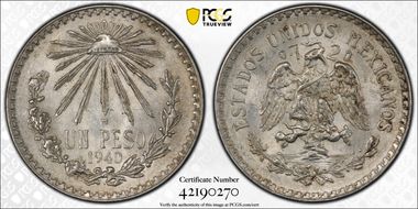 1940-M Peso KM-455  Ag MS64
