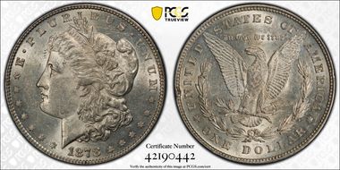 1878 8TF $1 VAM 8, Stick Feather AU55