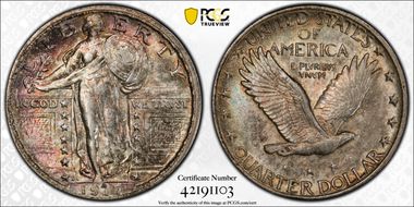 1917-D 25C Type 2 AU58FH