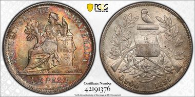 1896/5 Peso KM-210  Ag MS65