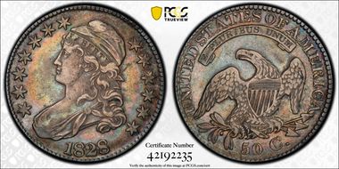 1828 50C Square Base 2, Large 8s N1