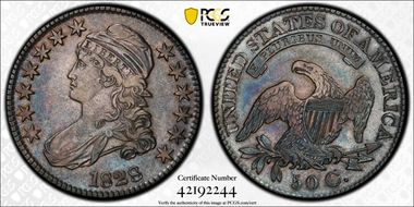 1828 50C Square 2, Small 8s, Lg. Letters XF40