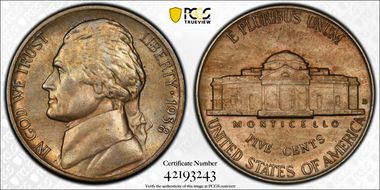 1938-D 5C Jefferson MS62