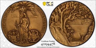 1970-P AE Medal D1970-2e Matte Bronze 76mm S. Carolina Tricentennial SP67