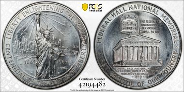 1965 Medal D1965-1b Silver Federal Hall MS66