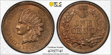 1860 1C Pointed Bust, FS-401 MS63
