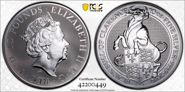 2019 £10 Unicorn of Scotland Queen's Beasts 10 oz Ag MS69