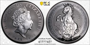 2019 £10 Black Bull of Clarence Queen's Beasts 10oz Ag MS67