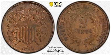 1864 2C Large Motto MS63BN