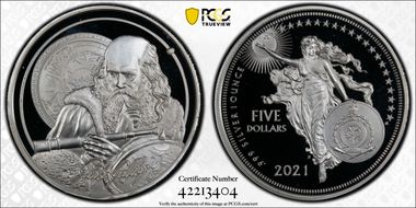 2021 $5 Galileo Galilei Icons of Inspiration PR69DCAM