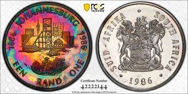 1986 Rand 100th Ann Johannesburg PR68DCAM