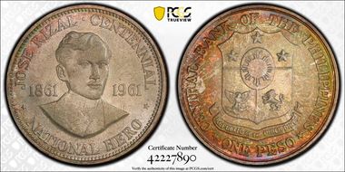 1961 Peso Dr. Jose Rizal KM-192  Ag MS66
