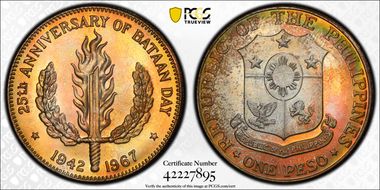 1967 Peso Bataan Day KM-195  Ag MS67