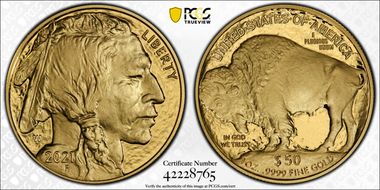 2021-W $50 American Buffalo  .9999 Fine Gold PR70DCAM