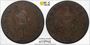 1788 Cent Massachusetts, Period XF40BN