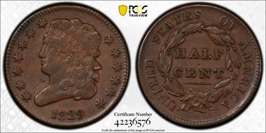 1829 1/2C AU50BN