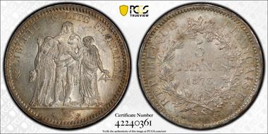 1873-A 5 Fr Gad-745a F-334 MS62