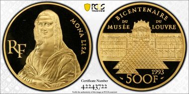 1993 500 Fr Mona Lisa Au PR69DCAM