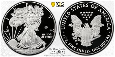 2020-W  $1 Silver Eagle - v75 Privy First Strike PR69DCAM