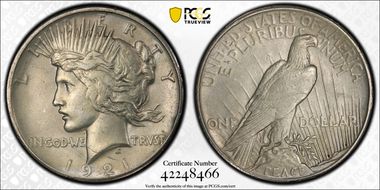 1921 $1 High Relief, Peace N1