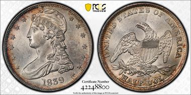 1839 50C Capped Bust MS61