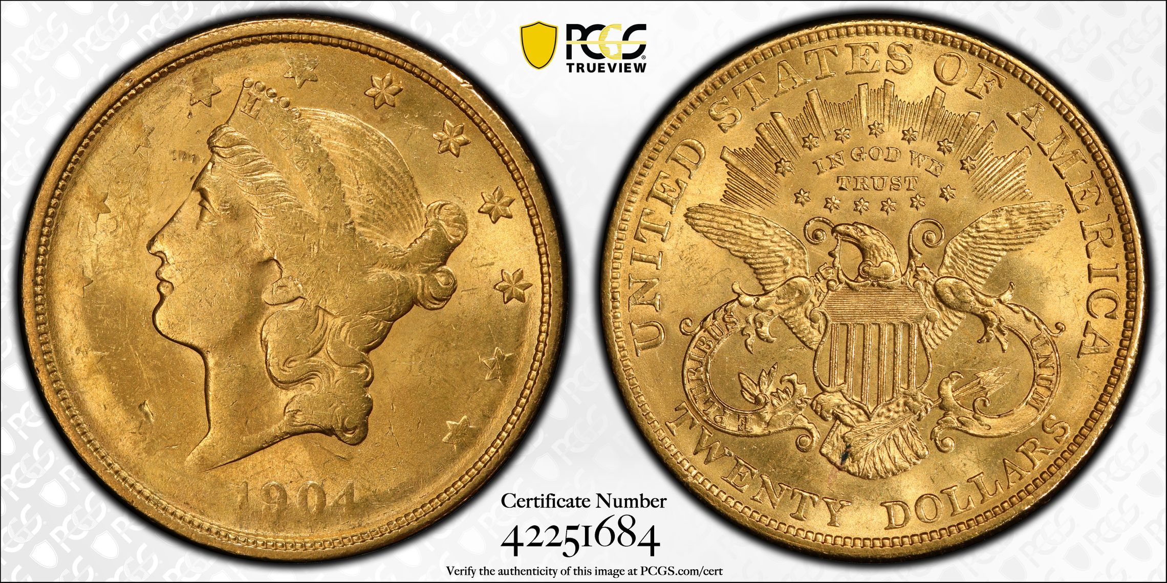1904 $20 MS62 PCGS
