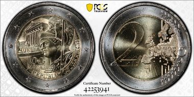 2018 € 2 100th Anniv-Austrian Republic MS65