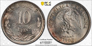 1903-Mo M 10C KM-404.2  Ag MS65