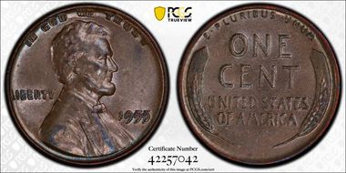 1955 1C Doubled Die Obverse AU58BN