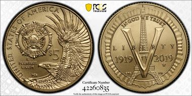 2019-W $5 American Legion 100th Ann MS70