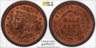 1855 1/2C MS65+ RB