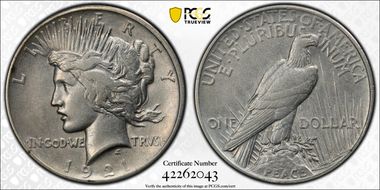 1921 $1 High Relief, Peace XF45