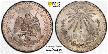1933-M Peso KM-455  Ag MS66