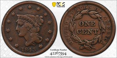 1843 1C Petite Head, Small Letters VF20BN