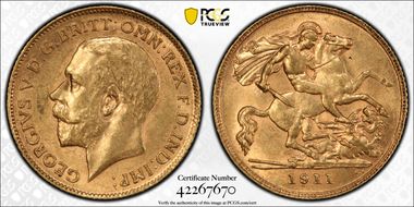 1911-P 1/2 Sov S-4008 MS63