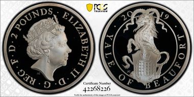 2019 £2 Yale of Beaufort Queen's Beasts Ag PR68DCAM