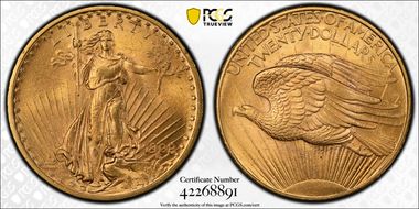 1908 $20 No Motto MS64