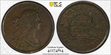 1806 1/2C C-1, Small 6, No Stems XF45BN