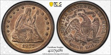 1877-S/S 25C S/Horizontal S AU50