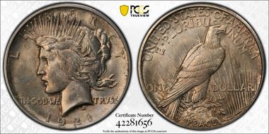 1921 $1 High Relief, Peace MS64