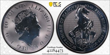 2021 £10 White Horse of Hanover Queen's Beasts 10oz Ag First Strike MS69